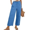 thumbnail image 5 of Kelon Women's Casual Pants, Women Linen Cropped Pants Summer Elastic High Waisted Linen Capri Pants Casual Loose Cropped Pant with Pockets, S, 5 of 8