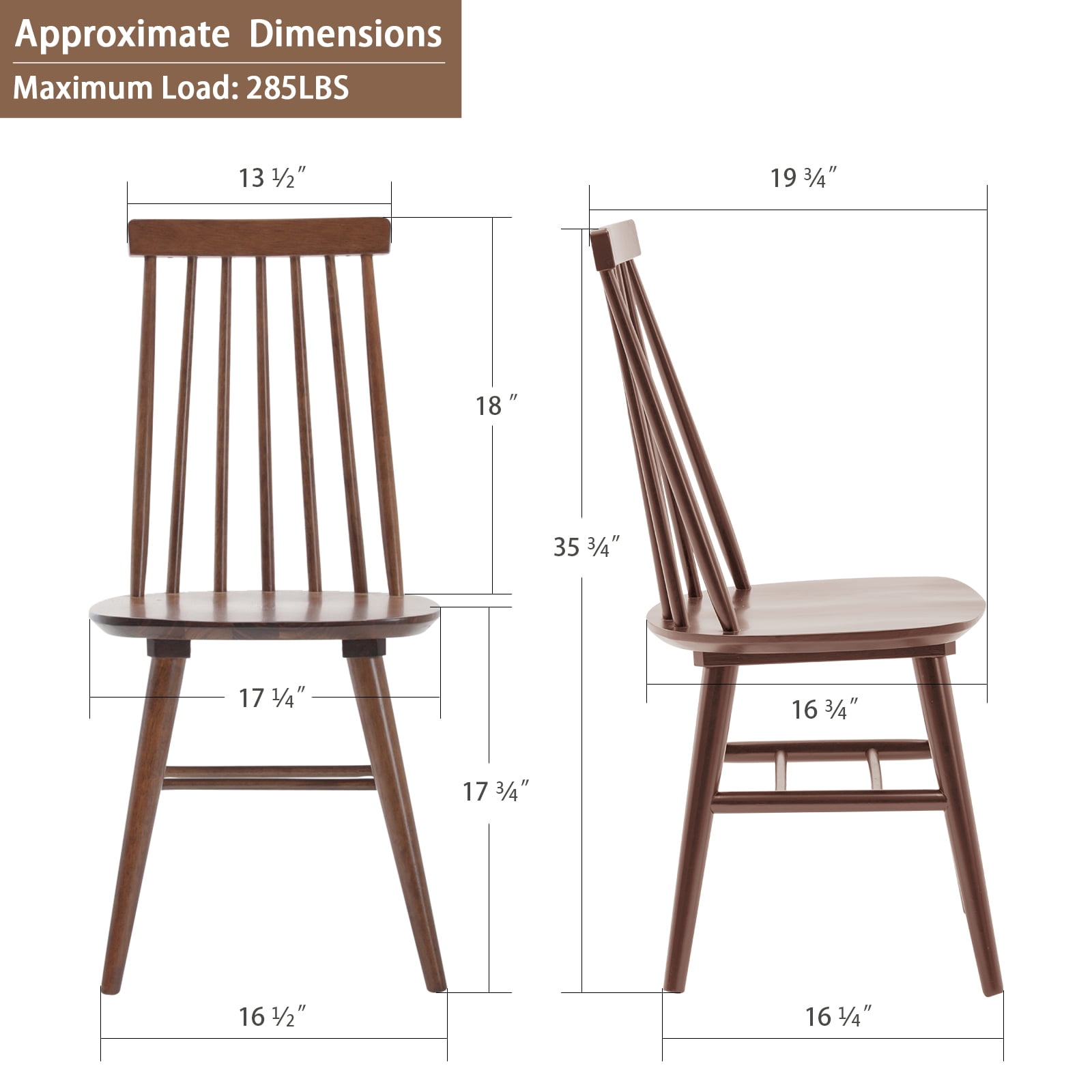 Duhome Elegant Lifestyle Dining Chairs Set of 2, Wood Dining Room Chairs Slat Spindle Back Kitchen Room Chair Windsor Chairs, Brown