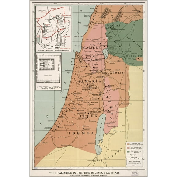 24"x36" Gallery Poster, map of Palestine israel at time of Jesus pb1912