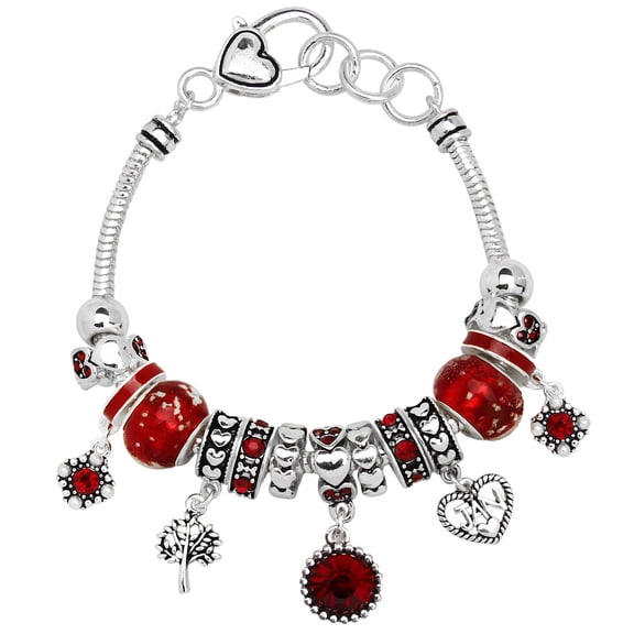 Falari Birthday Bracelet Dark Red, Silvertone, January