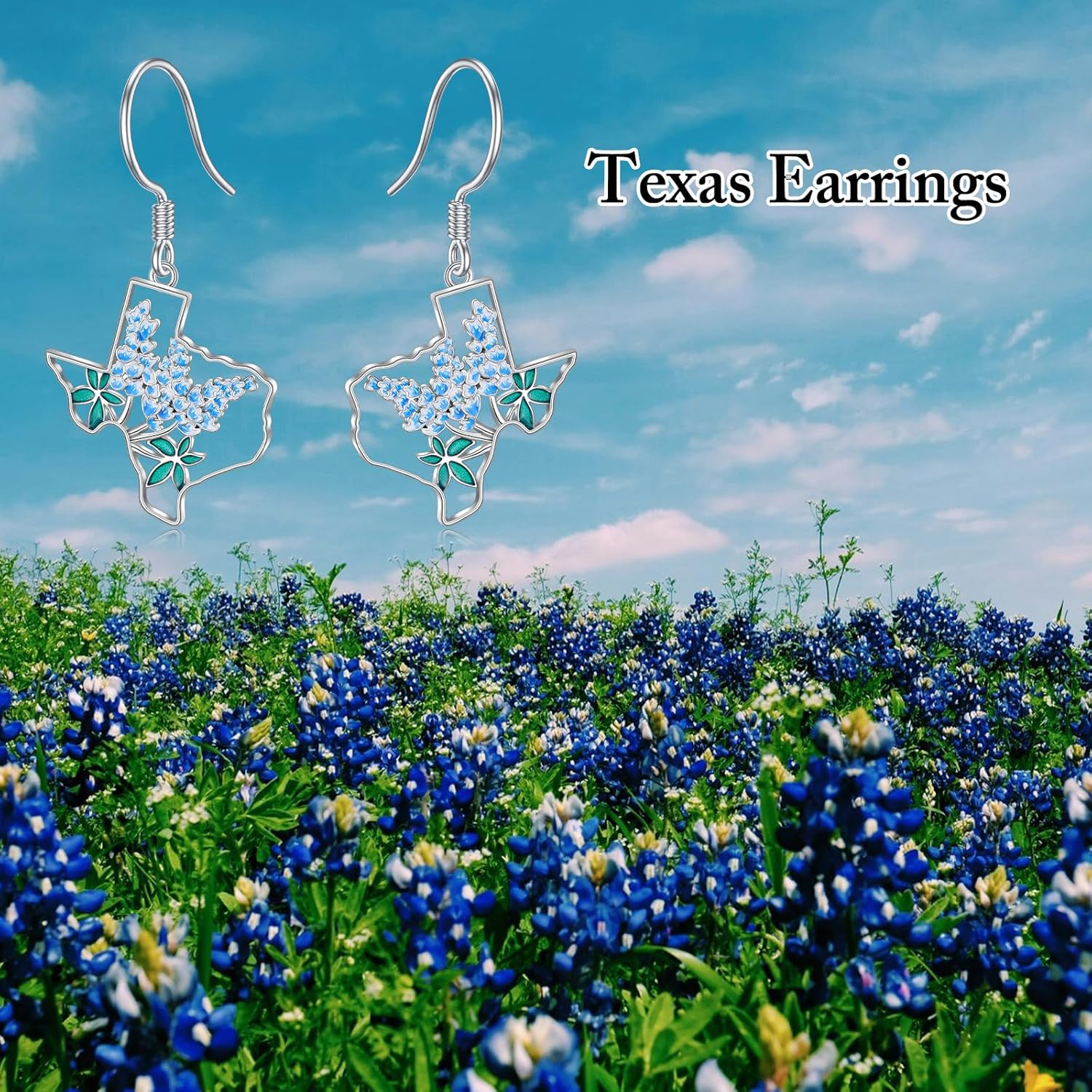 Texas Earrings 925 Sterling Silver Texas State Map Flag Dangle Earrings Hometown Bluebonnets Jewelry Texas Gifts for Women Love TX