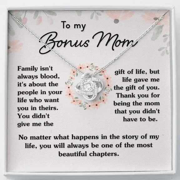 To My Bonus Mom Necklace, Bonus Mom Jewelry, Gift for Stepmom, Foster Mom - Featuring Necklace With Meaningful Message Card, Gift for Birthday, Mother's Day
