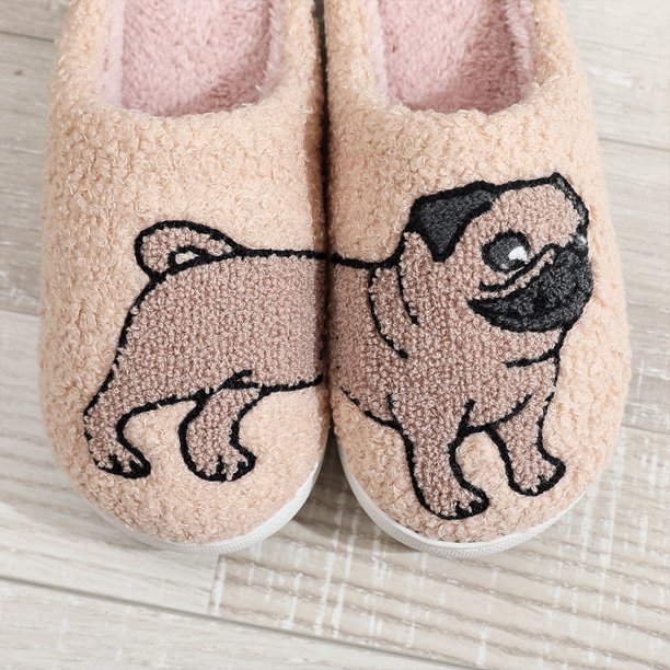 Peggybuy Plush Pug Slippers Comfortable Closed Toe Slippers Anti