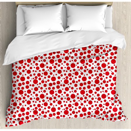 Abstract Duvet Cover Set Red Polka Dots On White Background