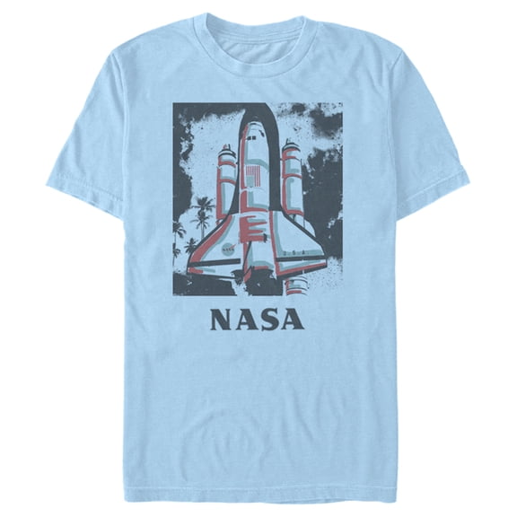 Men's NASA Color Pop Launch Edgy Palm Tree Graphic Tee Light Blue Large