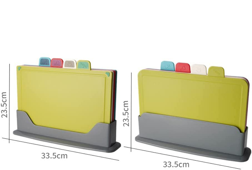 NOGIS Kitchen Artist | 4 pieces Color-Coded Plastic Cutting Board Set with stand | Keep Kitchen Organized | Separate Cooked and Food | Compact & Save Space