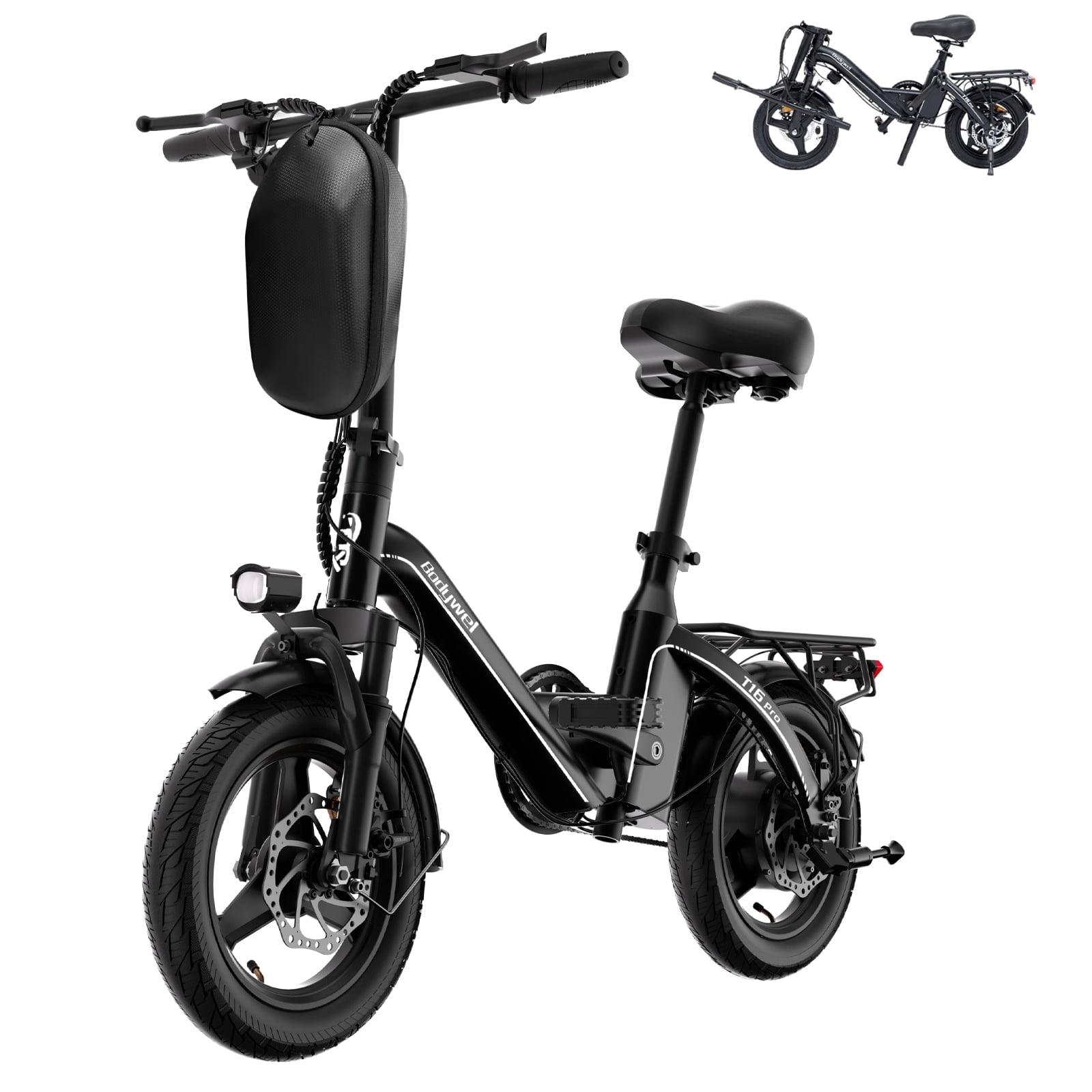 Bodywel T16pro 500W Peak Motor Electric Bicycle, Folding Electric Bike for Adults Teens, 14'' Commuting E Bike, 36V 13Ah Battery, Mini Ebike, UL2849