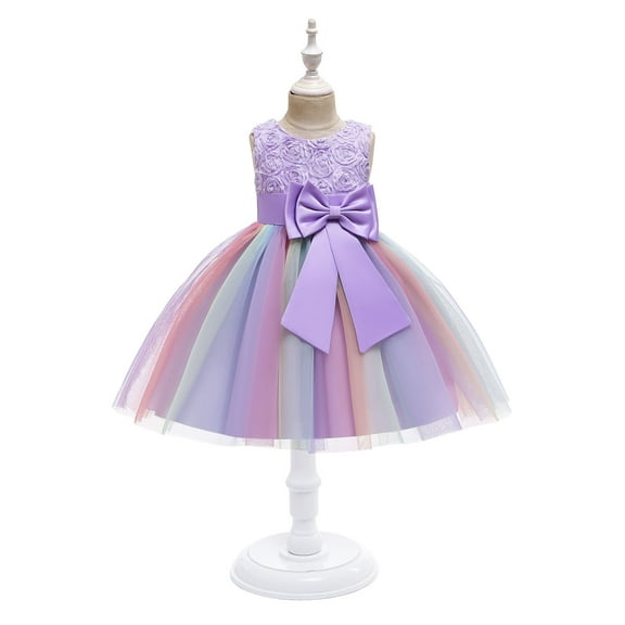 XMMSWDLA Toddler Girl Clothes Girls Color Net Yarn Bowknot Birthday Party Flowers Gown Kids Dresses