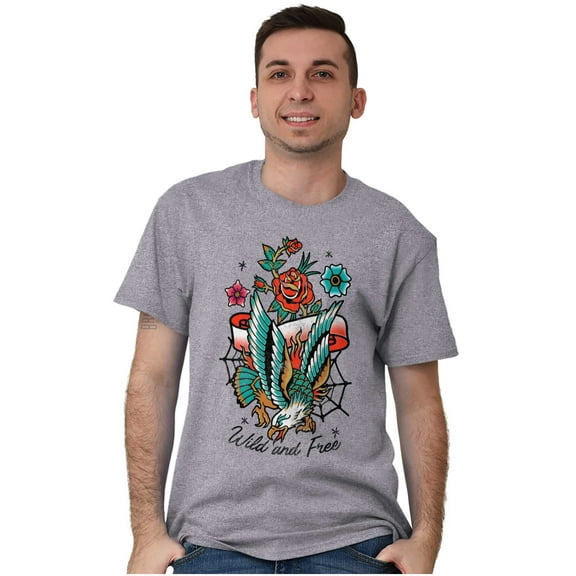 Wild and Free Bald Eagle Rose Tattoo Plus Size Crewneck Graphic Tee Shirt Brisco Brands 2X