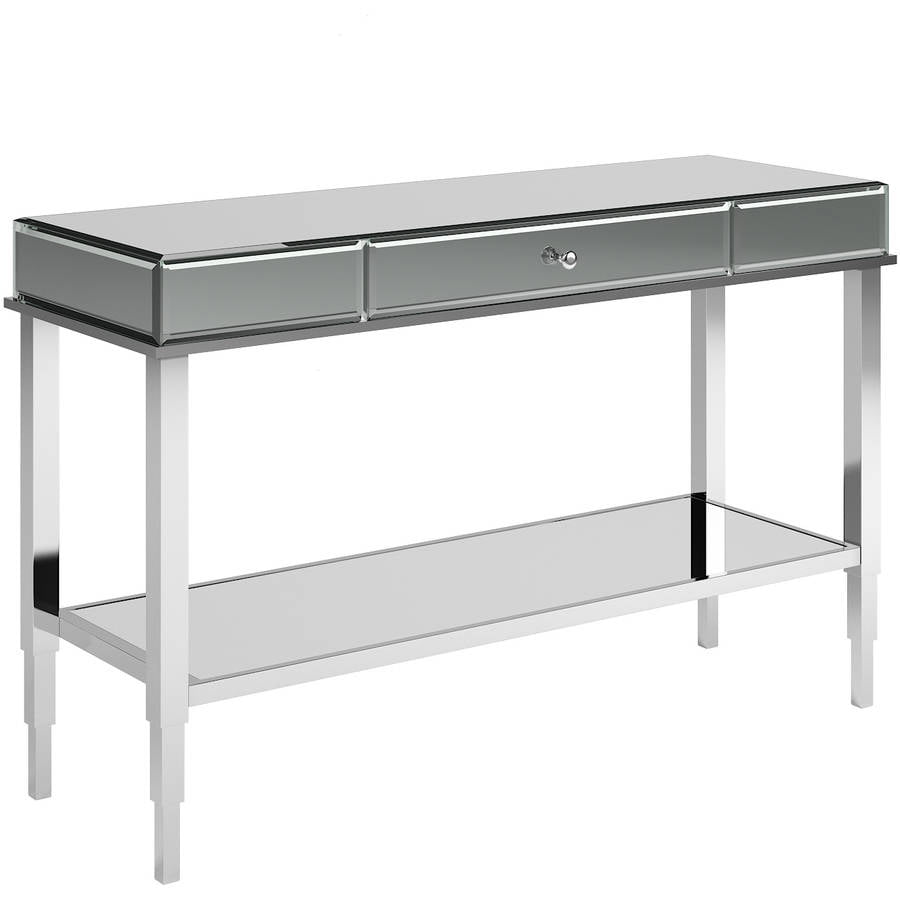 Chelsea Lane Pacey Mirrored Sofa Table with Metal Frame, Chrome