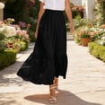 thumbnail image 4 of qolati Womens Maxi Skirt Elastic High Waist Swing Tiered A-line Summer Beach Skirts Flowy Pleated Boho Vacation Long Skirts with Pockets Black XL, 4 of 8