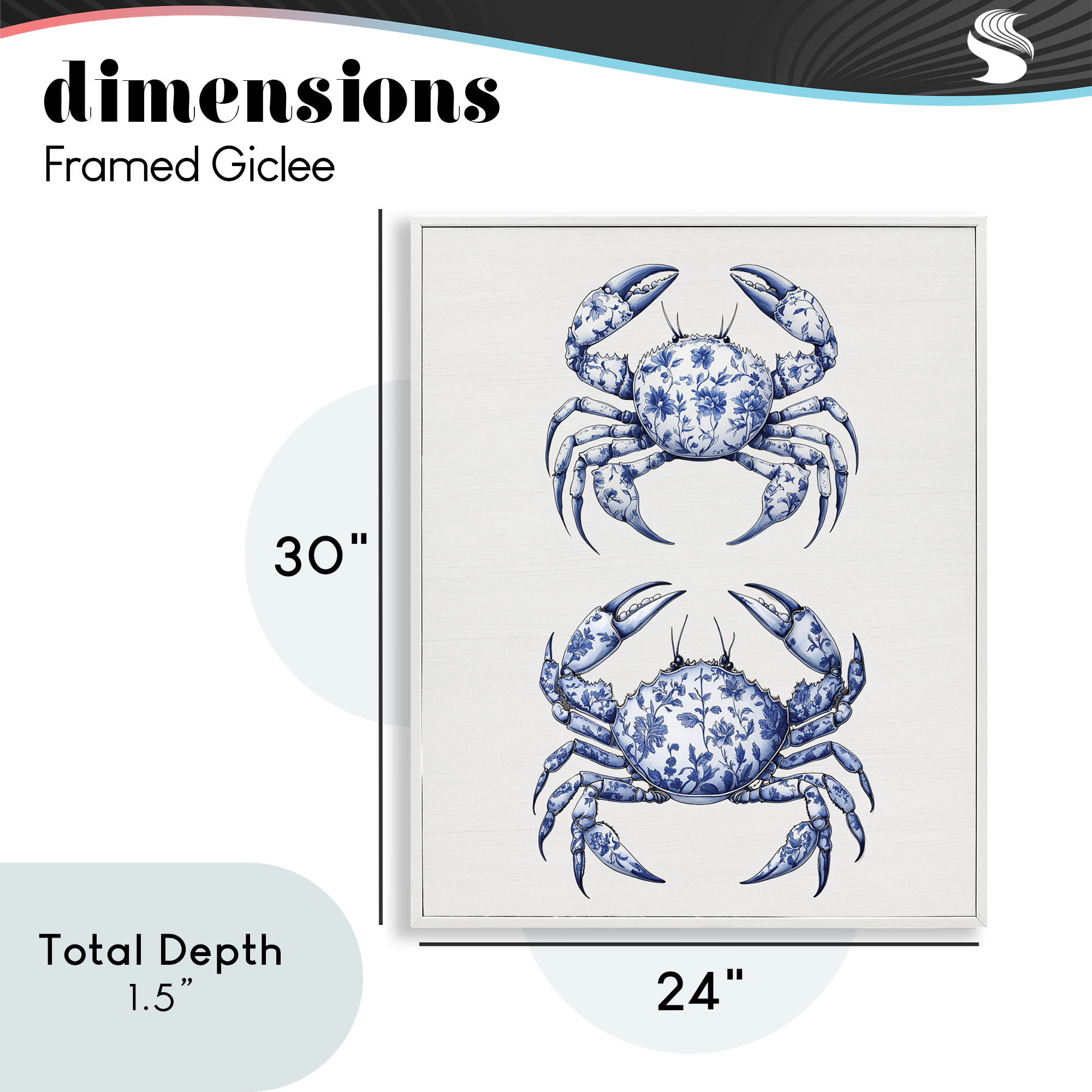 Vintage Toile Crabs White Framed Giclee Art, design by Lettered and Lined
