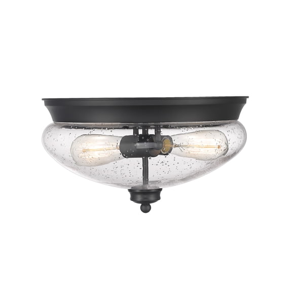 Z-Lite Amon 2 Light 13" Round Seedy Glass Steel Flush Mount in Matte Black