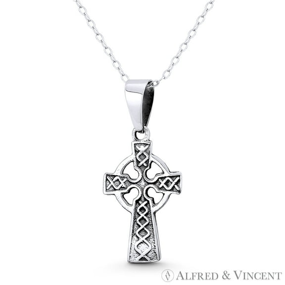 Celtic Knot Irish Christian Cross 29x13mm (1.1x0.5in) Pendant & Chain Necklace in Oxidized .925 Sterling Silver