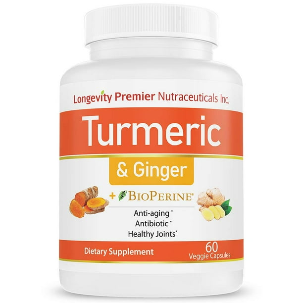 Longevity Turmeric Curcumin & Ginger with Bioperin. Healthy Joints, Antiinflammatory
