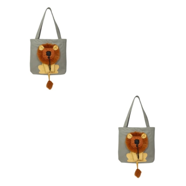 Billuyoard Portador de mascotas Diseño de león Cordón portátil Gato Perro Bolsa de transporte Transporte de dibujos animados Bolso de viaje Gris oscuro L 2piezas