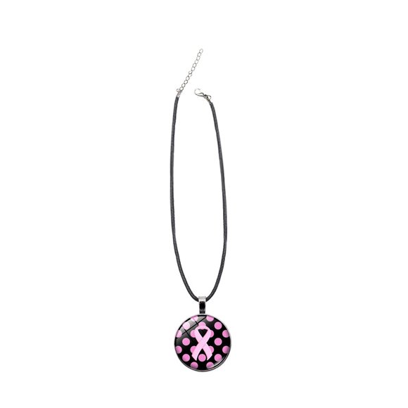 Caring For Breast Cancer Pink Ribbon Black Leather Cord Necklace PendantThe Best Gift for A Loved One
