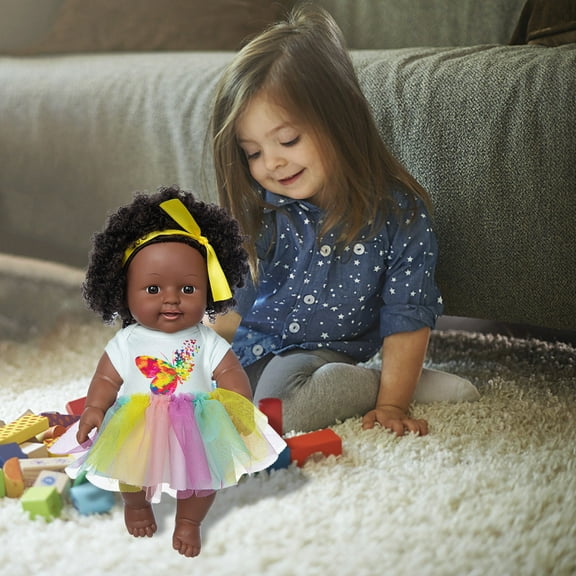 RRJ Black Little One Doll, Cute Curly 12-Inch Vinyl Reborn BabyToy, African Doll Doll for Art Collection, Photography Props, Home Decor and Gift
