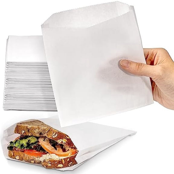 Fit Meal Prep 300 Pack Paper Sandwich Bags 7 x 6”, Greaseproof Snack Bags, Food Grade Pastry Bag, Recyclable Small Paper Bags, Cookie Sleeves, Food Packaging for Bakery, Donuts