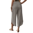 thumbnail image 5 of Lenpel Linen Pants Women Cotton Elastic High Waisted Drawstring Side Button Cropped Wide Leg Pants Baggy Casual Trousers, 5 of 6