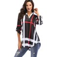 thumbnail image 2 of Mujer Roll-Up 3/4 manga camisa a cuadros túnica cuello en V Casual pulóver blusas Tops Ormromra  WMZY-349-6, 2 of 7
