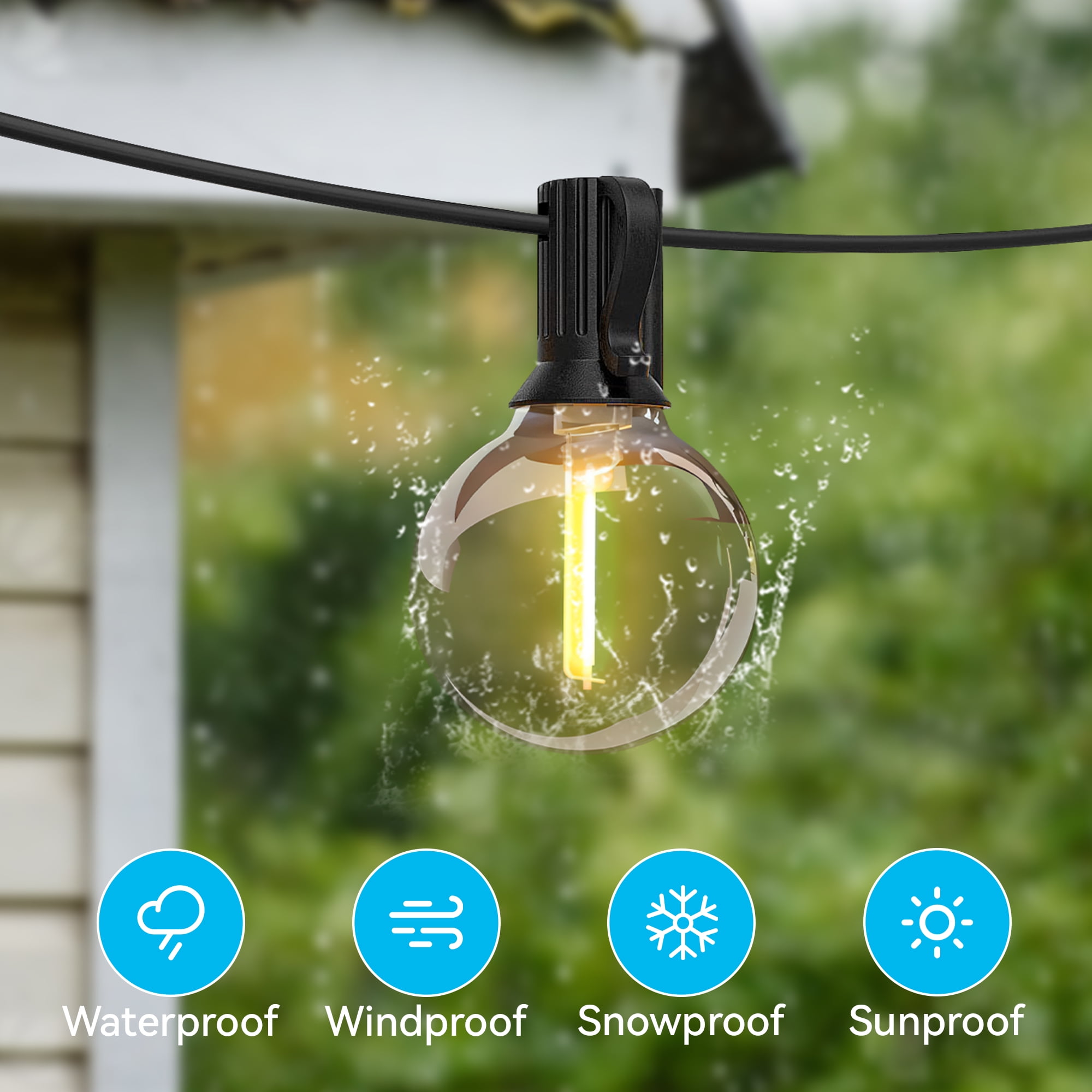 PHOPOLLO 130ft Outdoor String Lights, with60 G40 Edison Bulbs, Waterproof, Connectable, for Yard Party