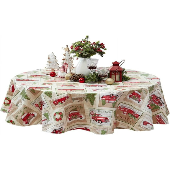 Newbridge Christmas Yuletide Tree Farm 60 x 84 inch Oval Vinyl Flannel Backed Tablecloth