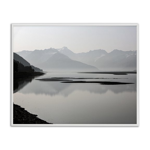 Stupell Industries Transitional Grey Mountain Peaks Lake Reflection White Framed Giclee Art, 30 x 24, by Danita Delimont