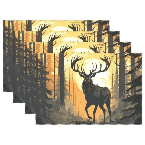 Elk Forest Sun 12×18 inch Placemats Heat Resistant Washable Foldable Rectangular Placemats Set Decoration Indoor Outdoor for Kitchen Dining Table 1PC