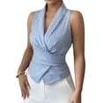 thumbnail image 3 of Womens Striped Sleeveless Shirt Tie Waist Slim Fit Tank Top Casual Chic Blouse Summer Tunic Vest Stripes L, 3 of 9