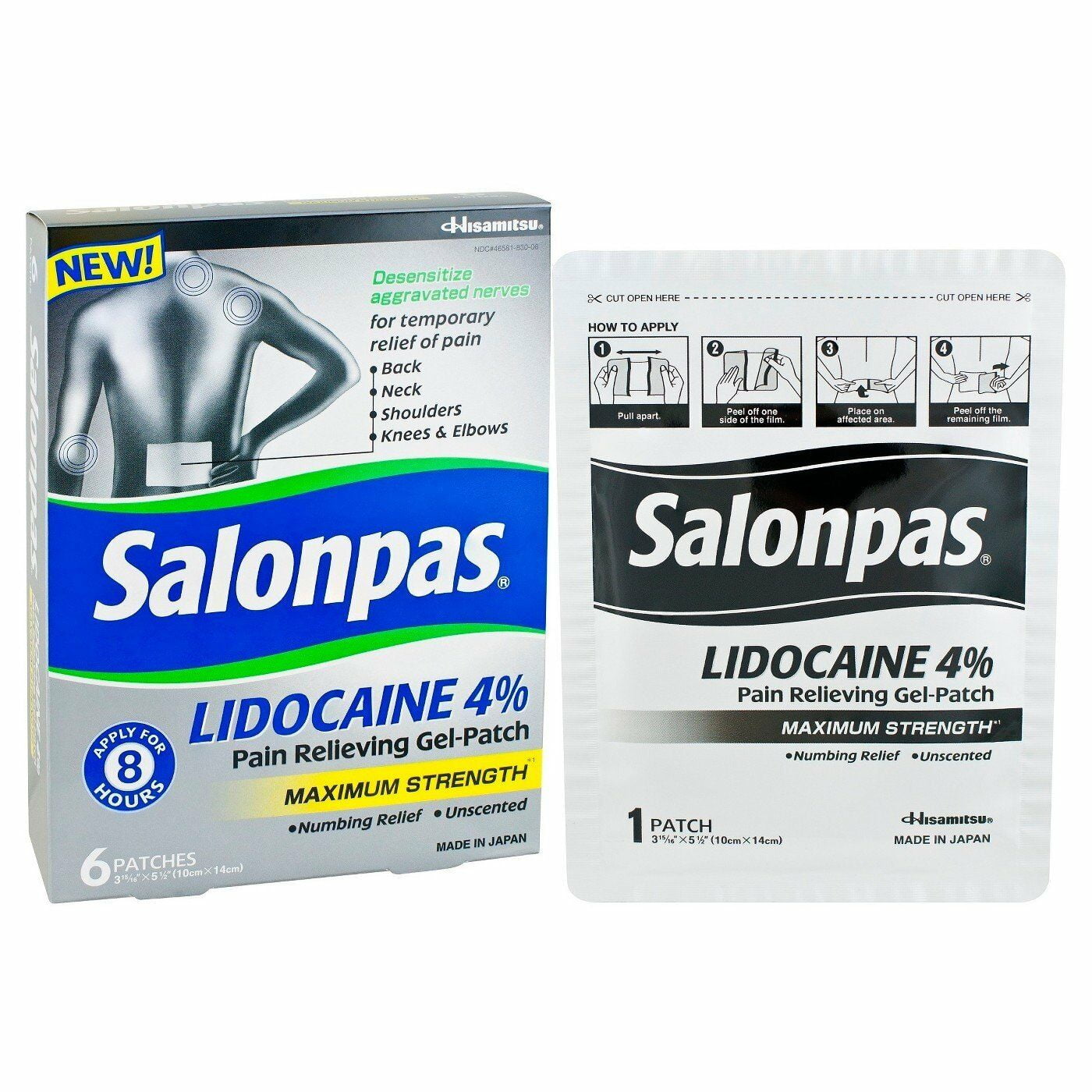 Salonpas Lidocaine Maximim Strength Pain Relieving Gel-Patch 6 ea (Pack of 2)
