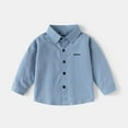 thumbnail image 2 of Big Boys Long Sleeve Shirt Casual Kids Top Solid Color Embroidered Dress Shirt Boys Fall Spring Clothes Blue Size 8-9T, 2 of 4