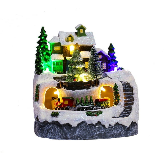 LALA Christmas Village Figurines Musical Snow Globe Christmas Collectible Buildings Decoration with Spinning Train LED Light for Christmas Home Decor Gift Santa Claus