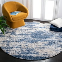 SAFAVIEH Berber Damian Abstract Shag Area Rug, Beige/Blue, 5'3" x 5'3" Round