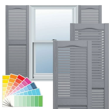 Ekena Millwork 12"W x 63"H Mid-America Vinyl, TailorMade Cathedral Top Center Mullion, Open Louver Shutters, w/Installation Shutter-Lok's (Per Pair), 030 - Paintable