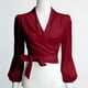 thumbnail image 2 of TaTaai Women’s Casual V Neck Satin Blouse Long Sleeve Tie Strap Loose Fit Solid Color Printless T Shirts Soft Polyester Winter Holiday Wear Gift, 2 of 8