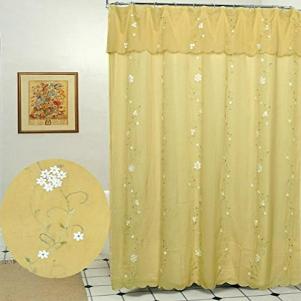 Creative Linens Daisy Embroidered, Embroidered Shower Curtain With Valance