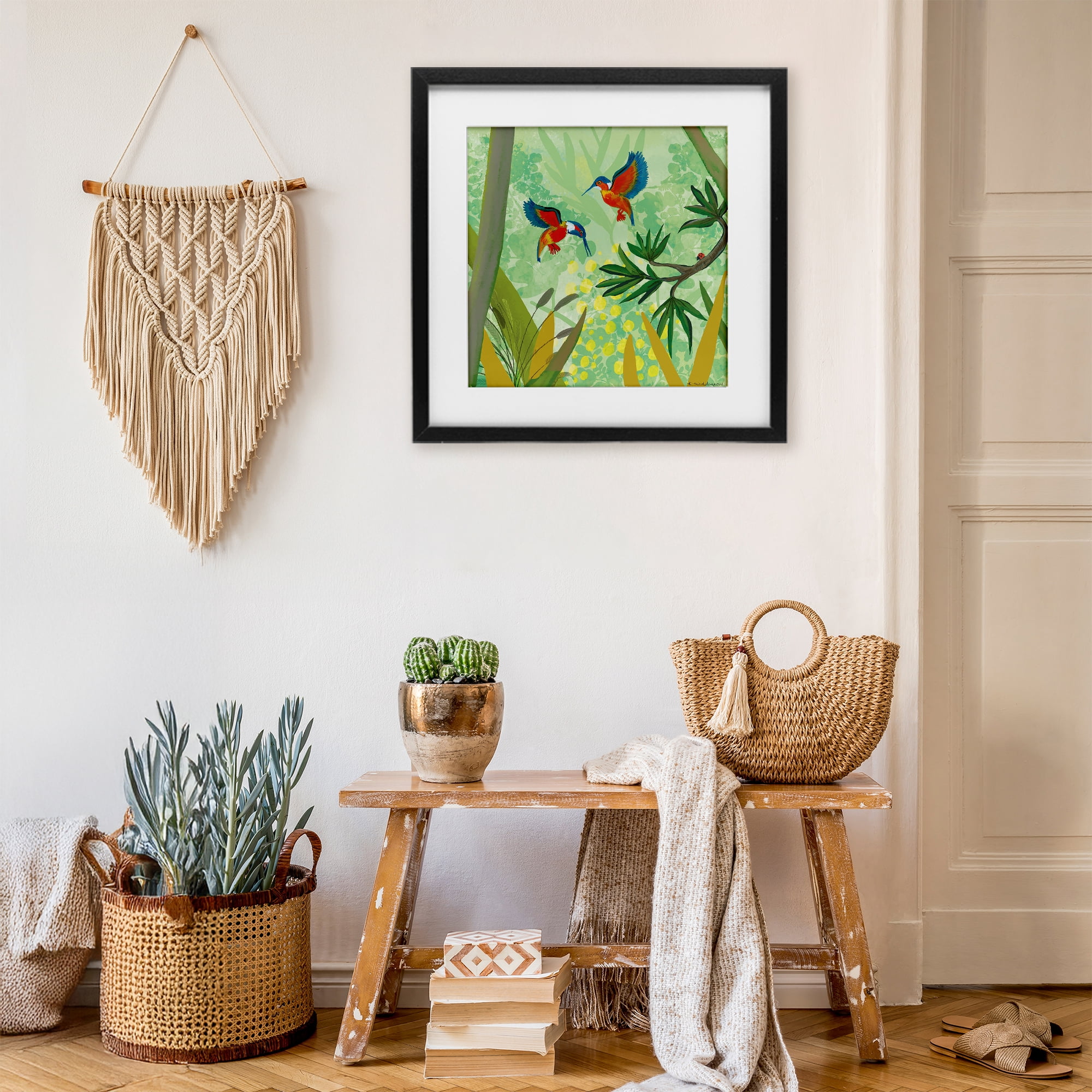 Stupell Industries Kingfishers in Jungle Branches Black Framed Print Under Glass, design by Kay Widdowson