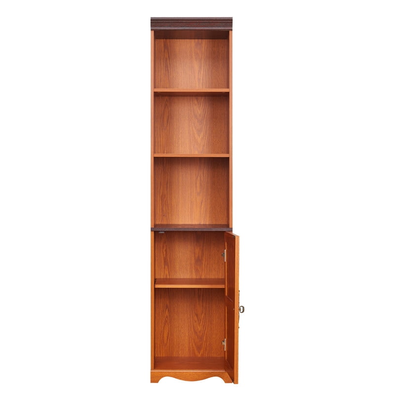 Farmhouse Storage Cabinet with Barn Door & Adjustable Shelf, Wood Bookcase for Home Office, Bookshelf with Open Display Cubbies
