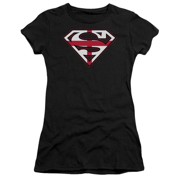 Superman - English Shield - Juniors Teen Girls Cap Sleeve Shirt - Small