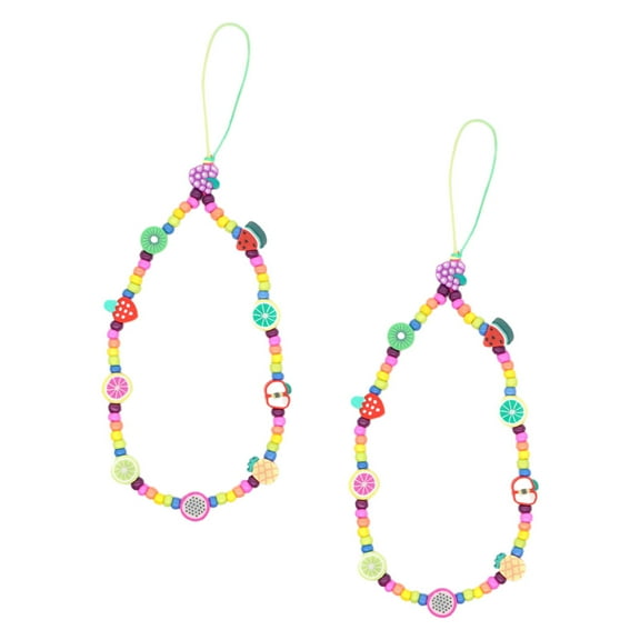 Niceauty Beaded Mobile Phone Chain Phone Strap Holder Assorted Color 2Pcs