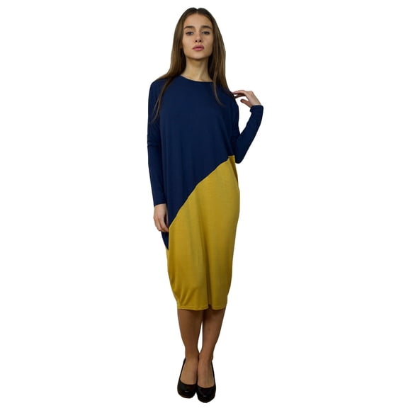 Women's Midi Length Color Blocked Comfy Dress
