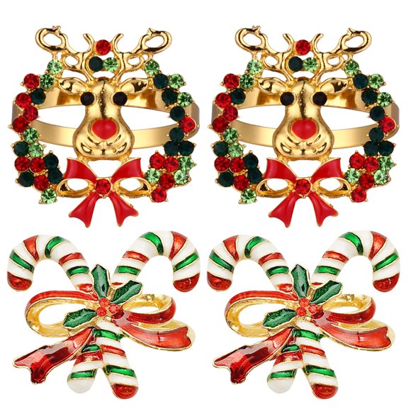4pcs Noël Cerf Cadeau Conception Serviette Anneaux Alliage Serviette Titulaire Fête Décor
