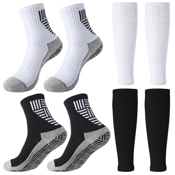 Hengguang Kids Soccer Sock Set，2Pair Grip Sock   2Shin Guard Sleeves for Youth Boys Ages 5-12 - Football & Basketball Training Essentials
