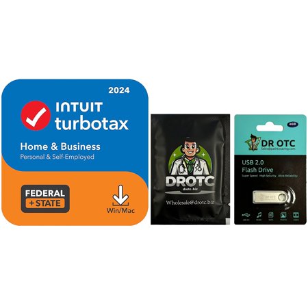 [New Version] TurboTax Home & Business 2024 Tax Software, Federal & State Tax Return [PC/MAC Download] - Brand New - BONUS FREE Dr OTC Eyelid Cleansing Wipe + FREE Dr OTC USB Drive 4GB