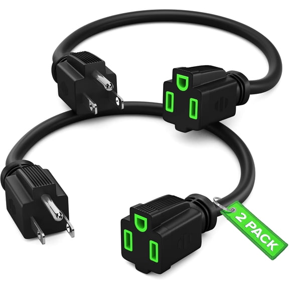 Extension Cord 6" Inch (0.5 Ft 2 Pack) Black Power Cords Indoor 16 Gauge Wire Heavy Duty ETL Listed (0.5Ft 2 Pack)