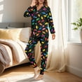 thumbnail image 3 of DISNIMO Light Bulb Printed Women's Long Sleeve Pajama Sets with Pockets Christmas Lounge Sets Casual V Neck Loungewear 2 Piece Pj Sets Button Down Sleepwear with Long Pants, 3 of 7