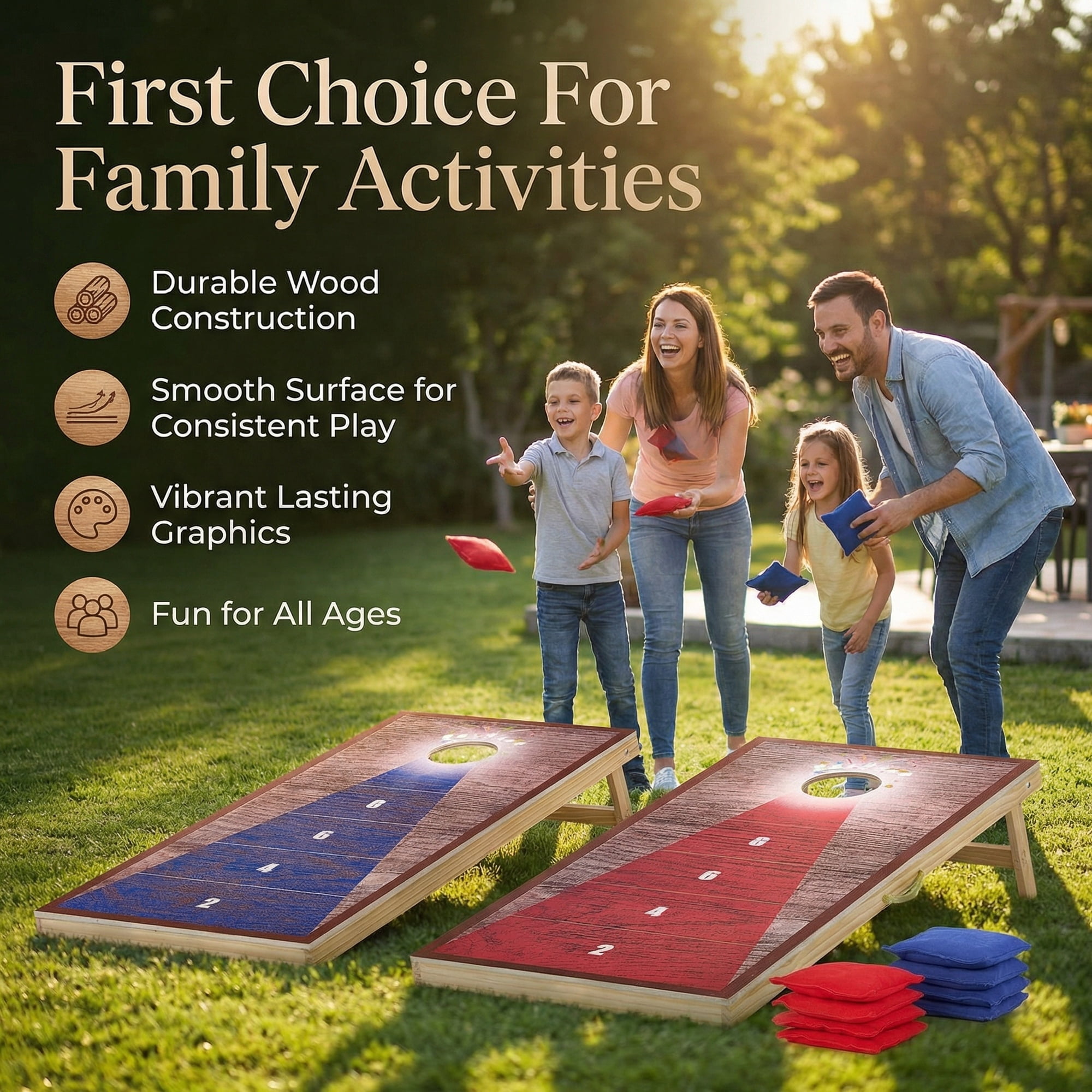GASKY 4*2FT Cornhole Set Game with Durable Bean Bags X 9 Portable Cornhole Boards X2 Cornhole Set for Friends Family Camping Bench Yard