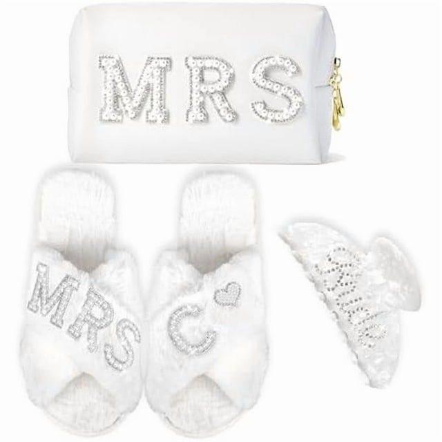 wonima44 Bridal Accessories, Bride Slippers, Bride Robe, MRS Makeup Bag, Bride Hair Claw - Letter C-Clip, Size 8.5-9.5