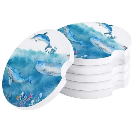 

ZHANZZK Watercolor Style Sea Whale Dolphin Set of 4 Car Coaster for Drinks Absorbent Ceramic Stone Coasters Cup Mat with Cork Base for Home Kitchen Room Coffee Table Bar Decor